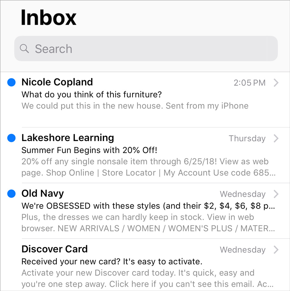 Preview of Apple Mail Inbox