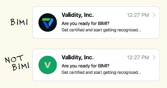 Full-color BIMI logo versus regular graphic.