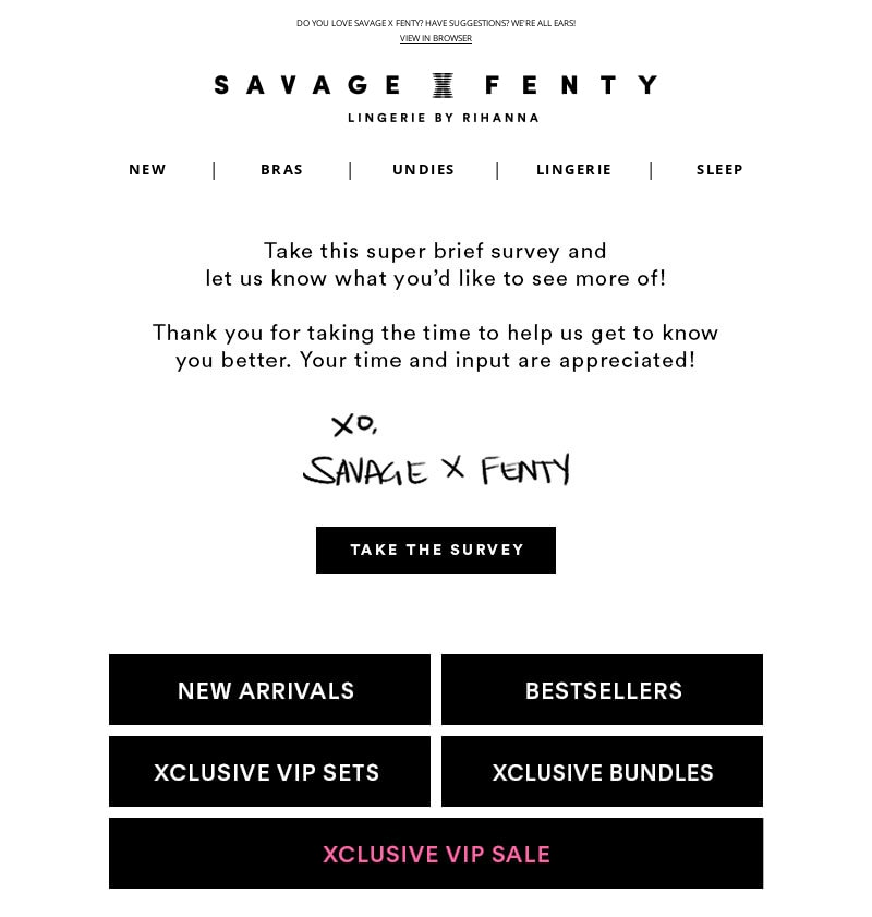 Savage x Fenty email survey campaign