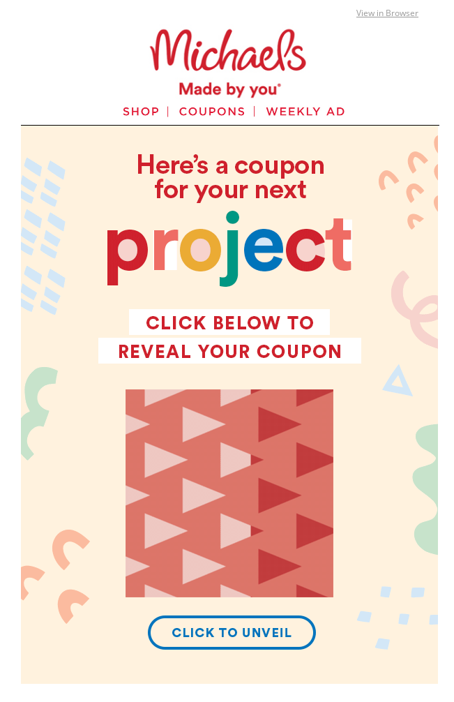 Michaels re-engagement email campaign with mystery coupon